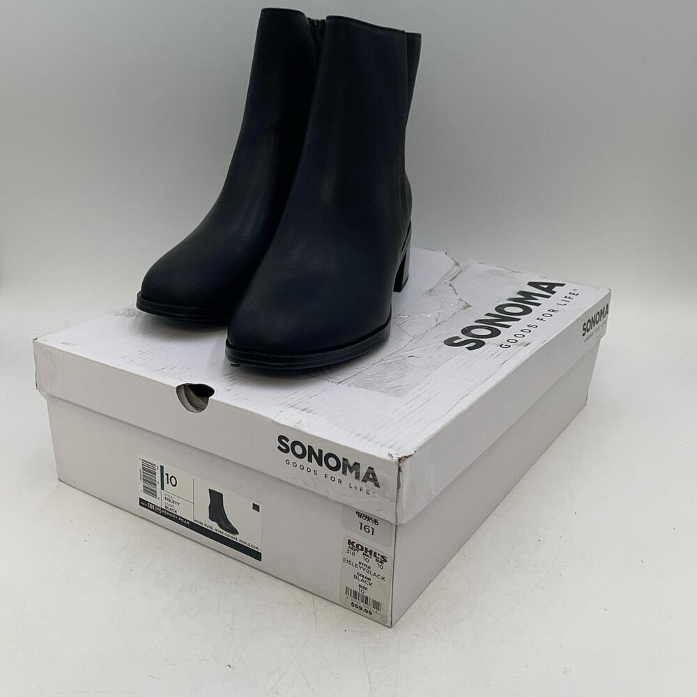 SONOMA Goods For Life EISLEYY Boots Womens Black Ankle Zip Memory Foam New Sz 10